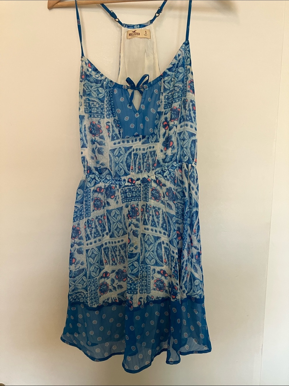 Hollister Blue Patchwork Floral Spaghetti-Strap Dress